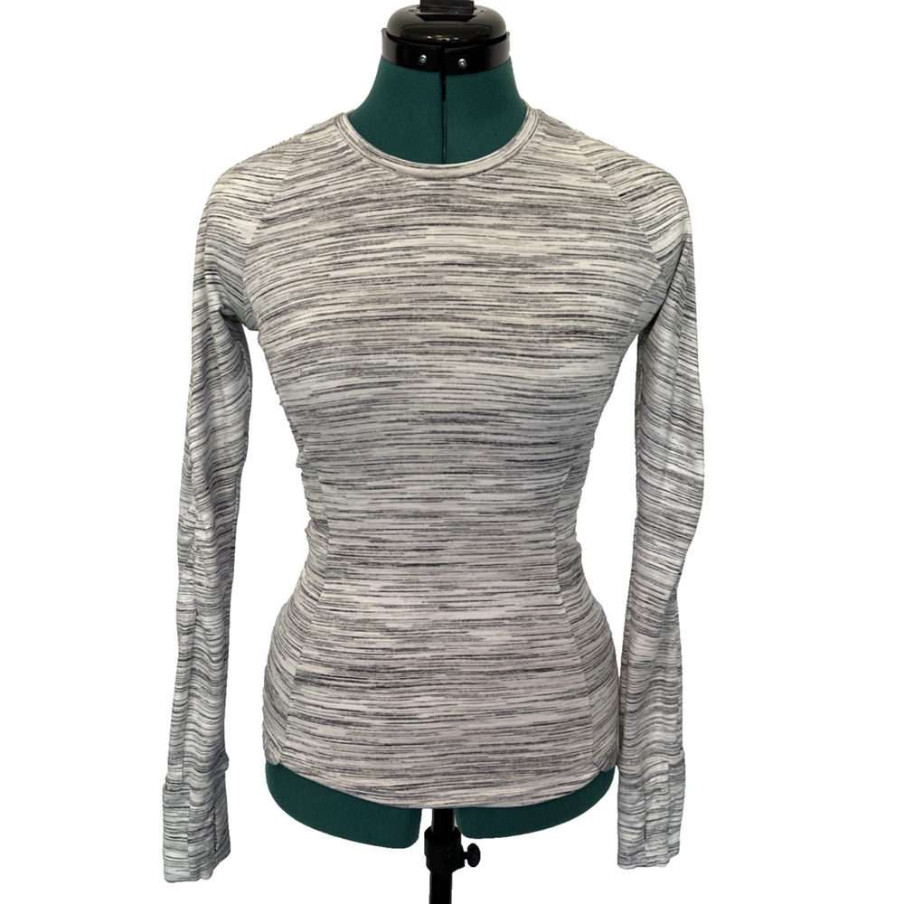 Lululemon Women's Runderful Space Dye White Gray Long Sleeve Shirt Sz 2‎ W3BCIS